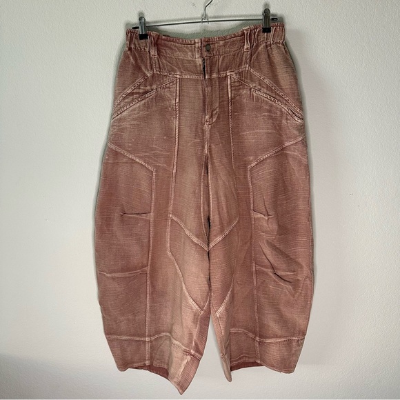 Free People Ride Out Barrel Moto Pants Pink Terracotta Canyon Sunset SZ S - Picture 3 of 8